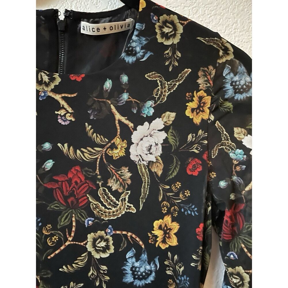 New Alice + Olivia, Delora Floral Mesha Long Sleeve Mini Dress Size 6 - Picture 7 of 9